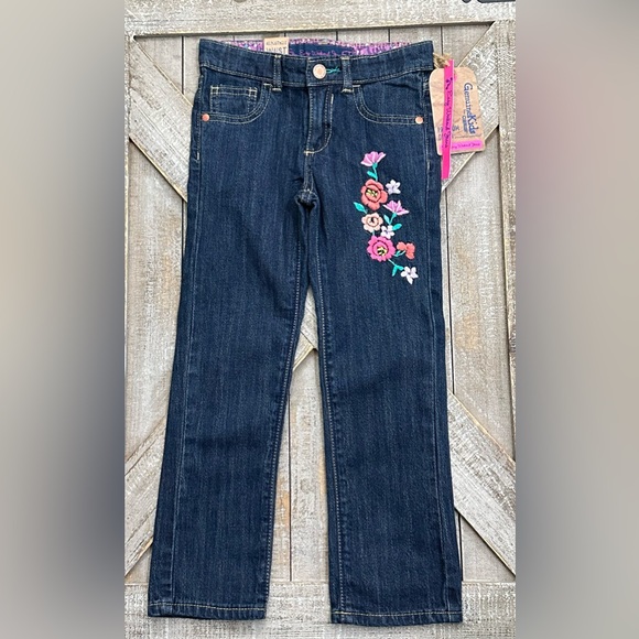 OshKosh B'gosh Dark Blue Jeans with Floral Embroidery - Picture 1 of 2
